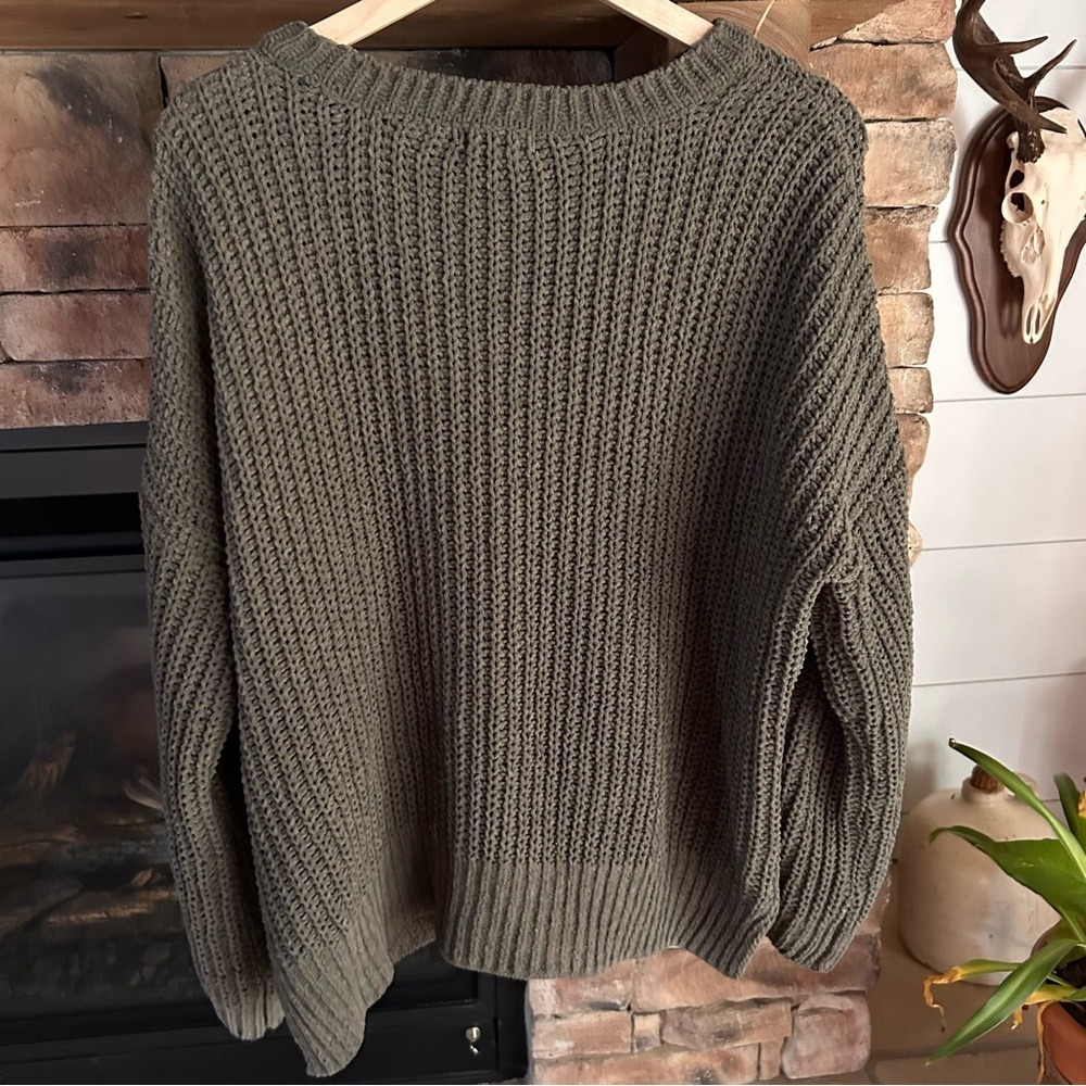Braided Cable ChenillePullover XXL (Junior Sizing) Green‎ Sweater - Picture 9 of 15